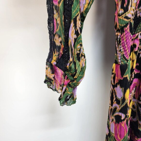 By Anthropologie Mini Dress Sz XS Women’s Genevieve Multicolor Floral Lace Boho - Picture 6 of 10